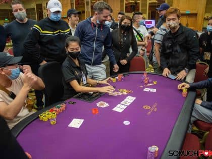 China’s Ji Jun Xu towers over the 56 remaining players of WPT Prime Cambodia Opener