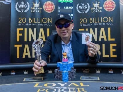 WPC-SEAPT Kick Off Event​​​​ awards Nguyen Phuong Ngoc trophy following three way deal; Roland Kivi and Nguyen Thanh Hung take down side events