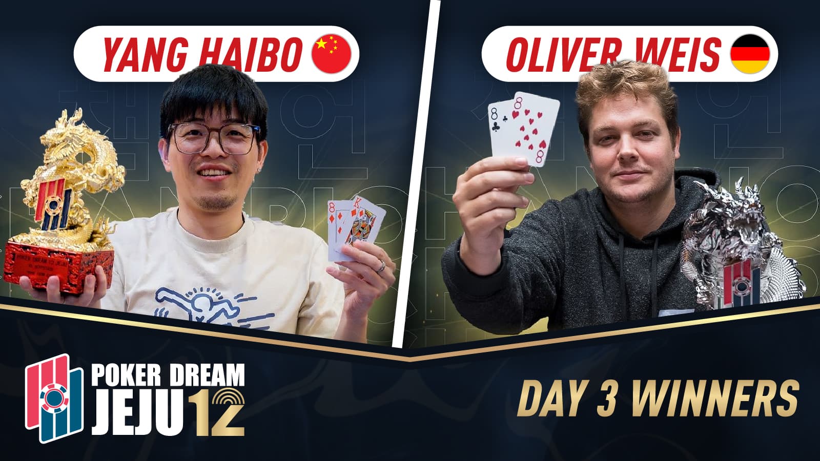 Poker Dream Jeju 12 Day 3 Winners: Oliver Weis, Yang Haibo, Zhichen Yu, Gang Qingbo