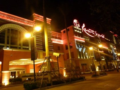Resorts World Manila building at night