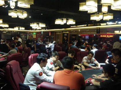 Wide view of the tables at Beijing Poker Club