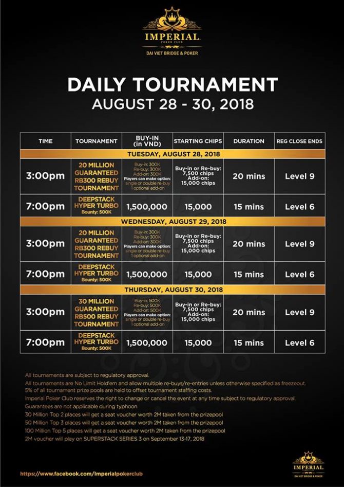 Imperial poker Club tournaments schedule