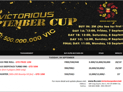 Victorious Poker tournament schedule