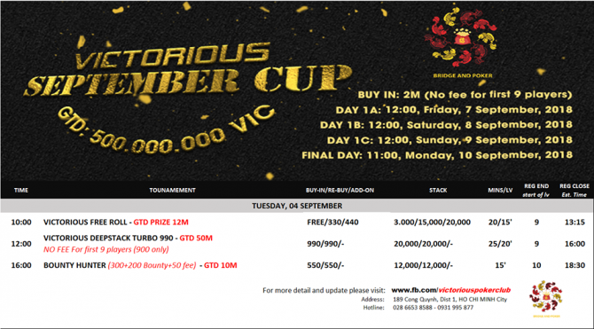 Victorious Poker tournament schedule