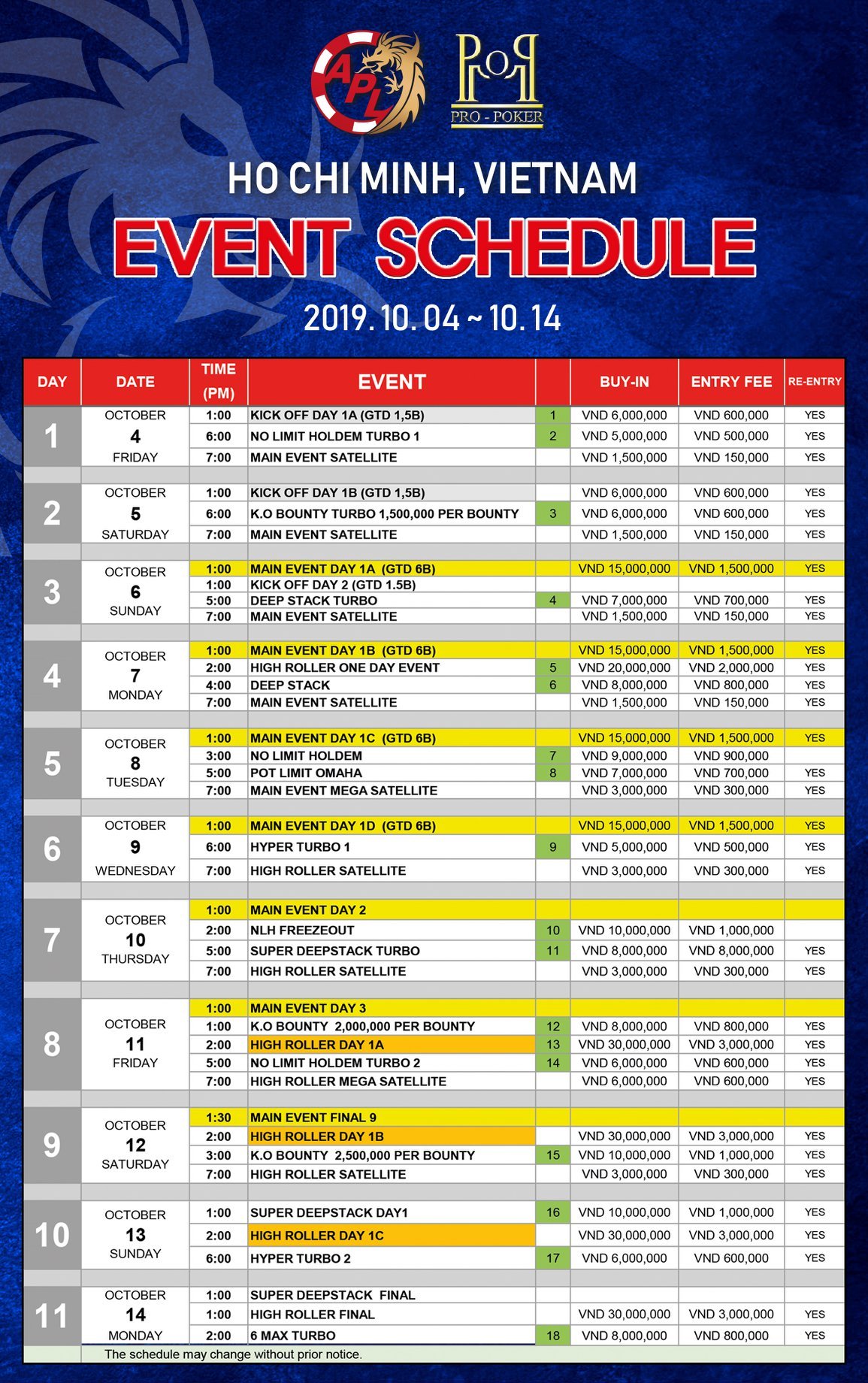 APL HCMC 2019 Schedule