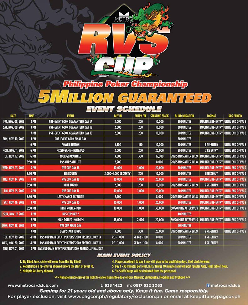 Metro Card Club RVS Cup 2019 Schedule