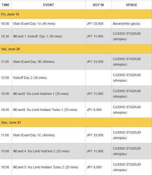 Asian Poker Tour (APT) Japan Tokyo 2020 June Schedule (POSTPONED)