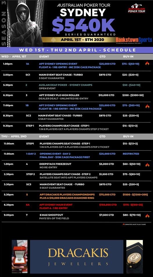 Australian Poker Tour Sydney 540K Series Gtd Schedule