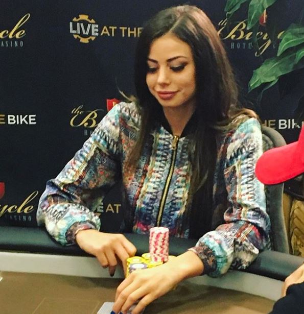 Samantha Abernathy playing poker at The Bicycle Hotel & Casino